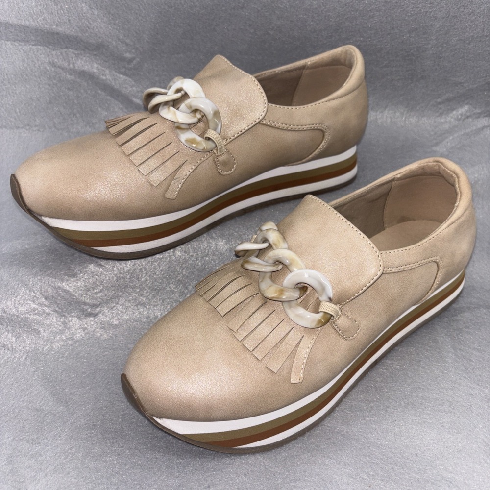 COCONUTS by Matisse Bess Platform Loafers Brown Chainlink Fringe Women's Size 8M